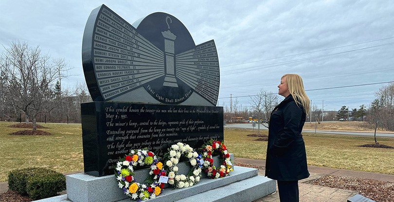 Atlantic Regional Director Jennifer Murray pays respects to the 26 victims of the Westray Mine Disaster, at a March 26 service at Their Light Will Always Shine Memorial Park in New Glasgow, N.S.